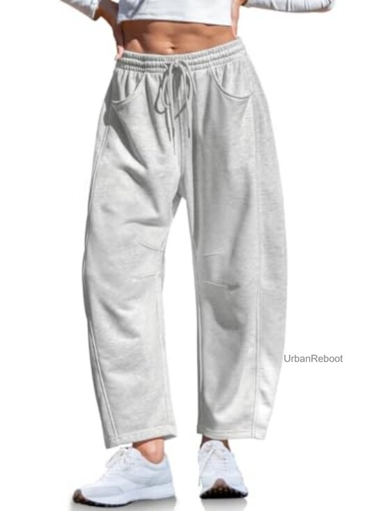 Pants - Womens Cotton Blend Barrel Sweatpants Wide Leg Loose Lounge Pants Drawstring